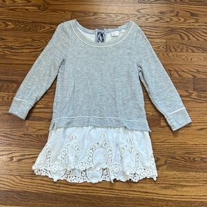 Anthropologie Gray Sweatshirt with White Ruffle at Waist